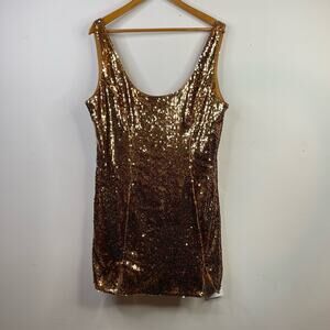 ASOS Bronze Copper Metallic Sequin Scoop Shimmer Sparkly Mini Dress women 14 new